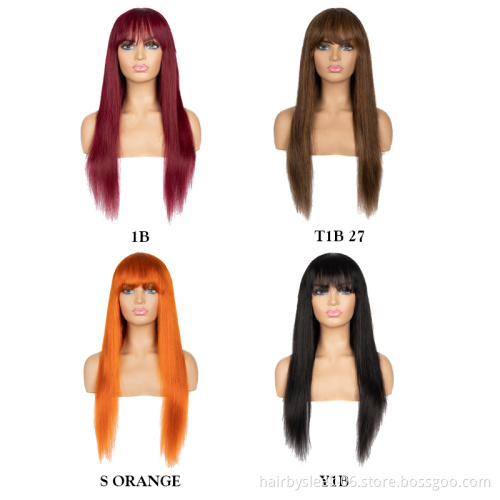 Wholesale 16~28 inches Straight Wig With Bang Brazilian Remy Human Hair Wig Burgundy Orange brown black Full Machine Made Wig